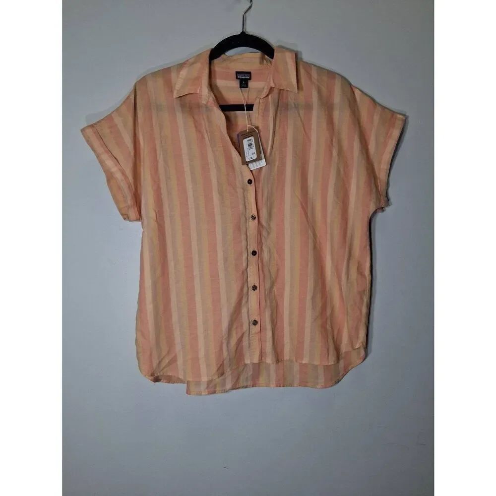 Patagonia womens small organic cotton blouse papaya orange shirt - Picture 5 of 9